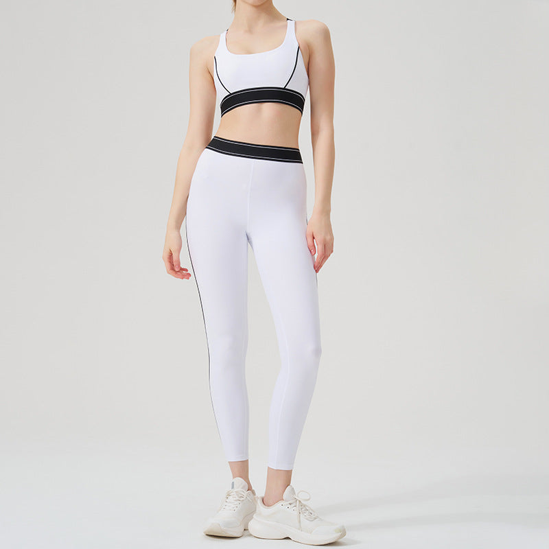 High-waisted activewear set for women - color block, open back, body-hugging, barely-there feel yoga set - running, fitness, yoga outfit with sports bra