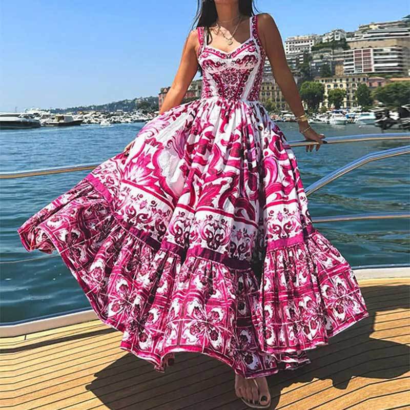cross-border e-commerce women's fashion: european and american summer new arrivals - bohemian style fashionable printed halter dress