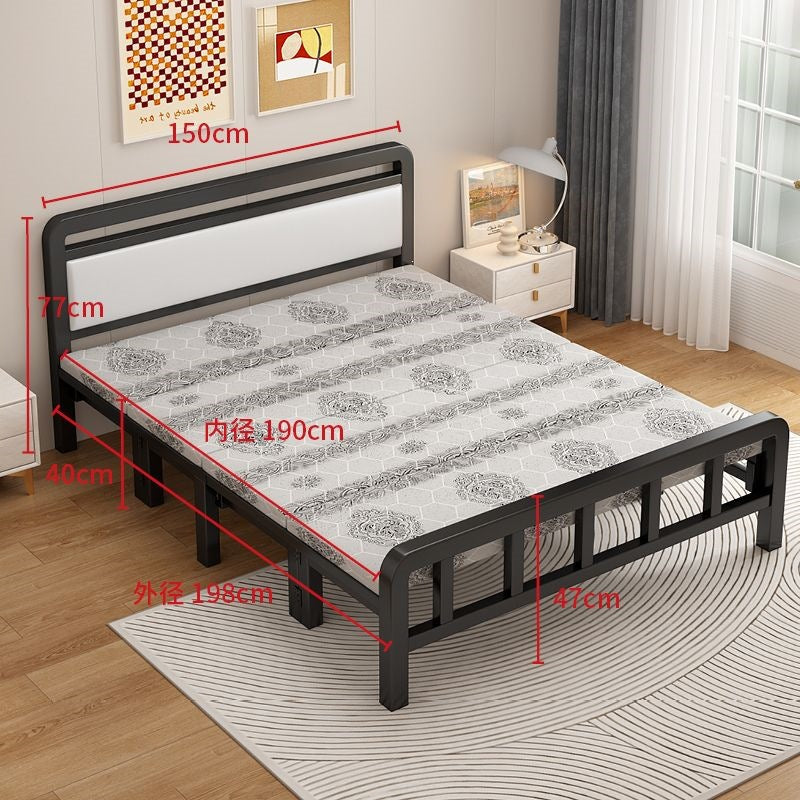 Four-fold foldable bed single bedfor homesimple office lunch break double rental house adult iron bed