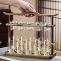 High-end acacia wood white wine glass set - home use, light luxury crystal glass shot glasses, gold foil wine pourer, barware set