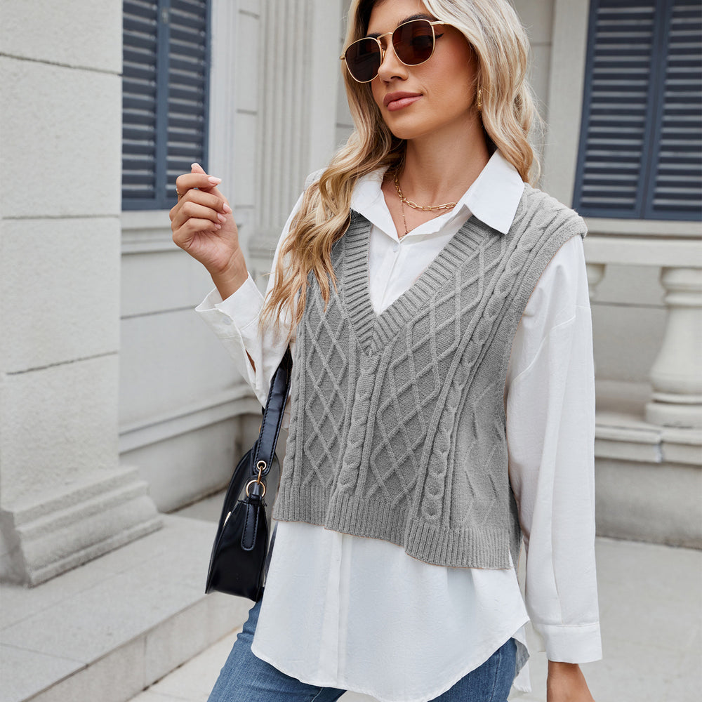Fashion cross-border export new women's clothing  independent station v-neck loose outer vest vest waistcoat sweater