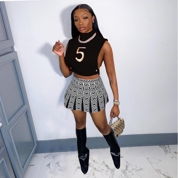 WT2352 European and American sexy Zhigong, embroidered printed skirt two-piece set