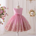 Girls' princess dress - sweet style, european & american chic, runway-inspired gown, flower girl wedding dress, round neck, children's mid-length, customizable