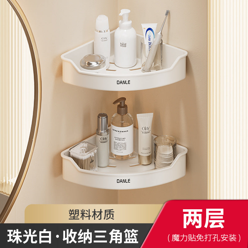 White bathroom triangular rack, no punching on the toilet wall, toilet corner basket storage, bathroom pendant set