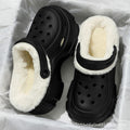 2024 cartoon cotton slippers for girls, new autumn/winter thick-soled, height-increasing, non-slip, two-wear style, fleece-lined warm fuzzy clogs