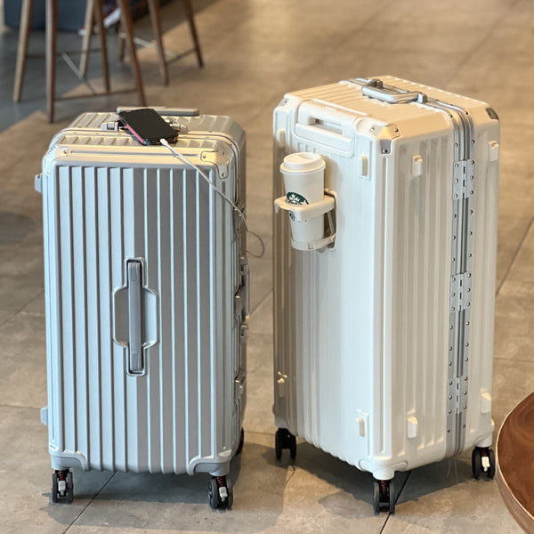 New aluminum frame large-capacity suitcase women's trolley case 26-inch anti-drop leather case password case student overseas travel case