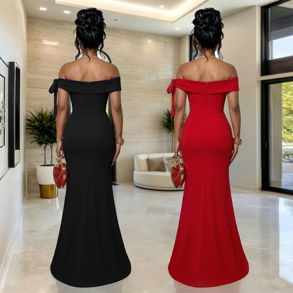 C7681 cross-border   fashion women's elegant one-shoulder off-the-shoulder bodycon dress