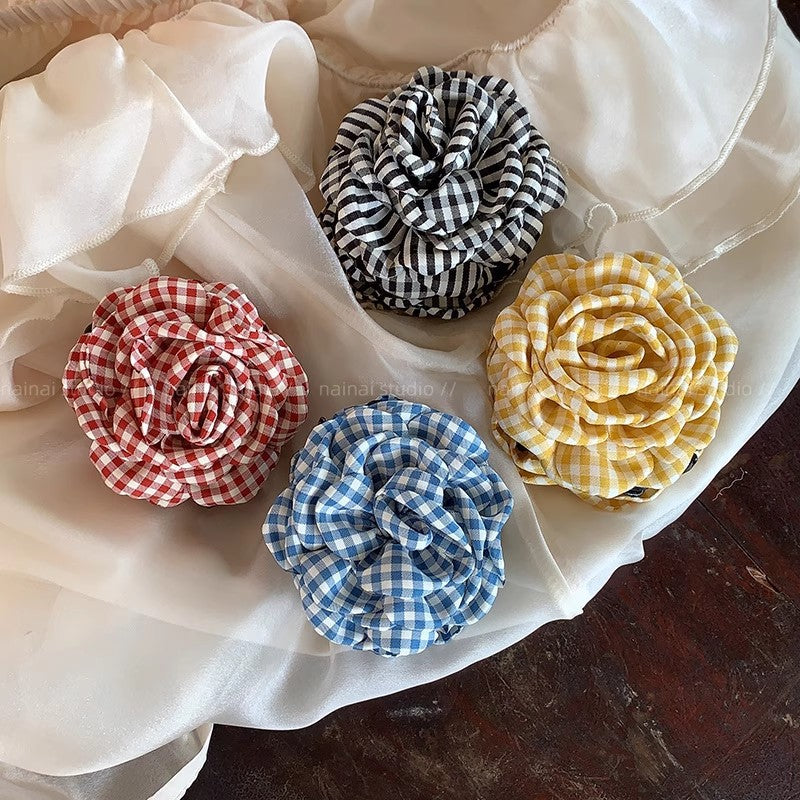 Summer yellow camellia clip for women classy back half-tied hair shark clip flower hairpin head flower hair accessories