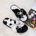Women's winter cotton slippers with rhinestone detail, fuzzy indoor slippers with bow, home autumn and winter plush warm slippers for women