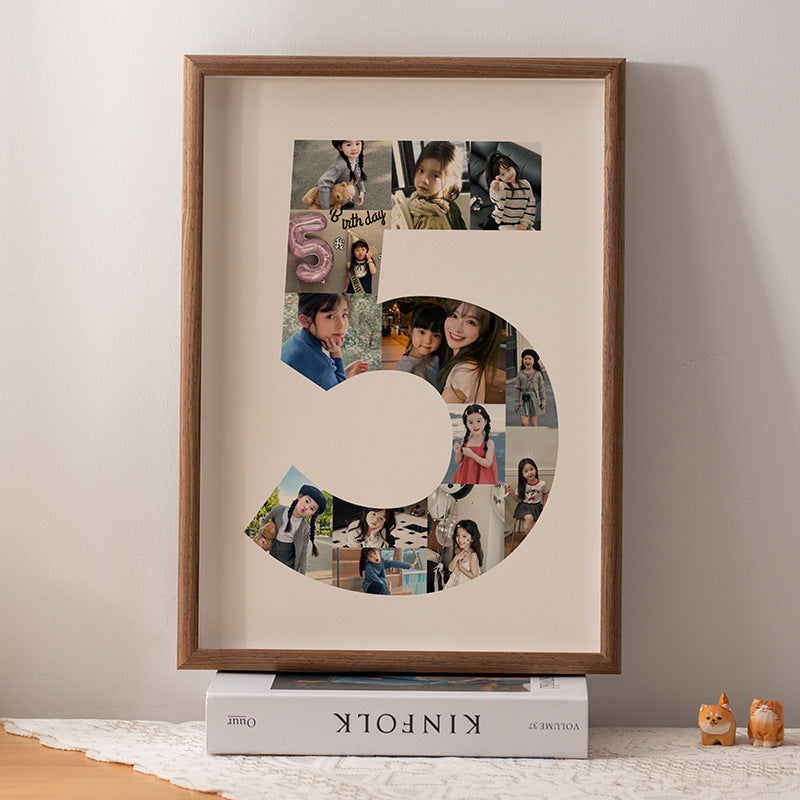 One-year-old commemorative photo frame photo DIY growth record couple baby birthday table number 2 puzzle frame