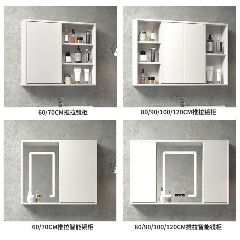 Solid wood intelligent feng shui hidden bathroom mirror cabinet bathroom mirror with storage wall-mounted dressing cabinet mirror box new