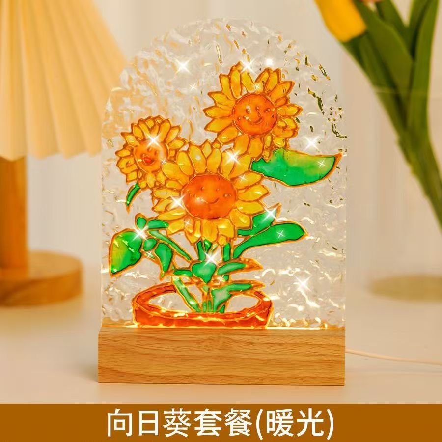 Tulip night light DIY material package, gift for girlfriend, hand-painted night light, water ripple acrylic light, ambient light.