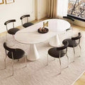Luxury modern minimalist small apartment home oval dining table french cream style sintered stone dining table and chair set