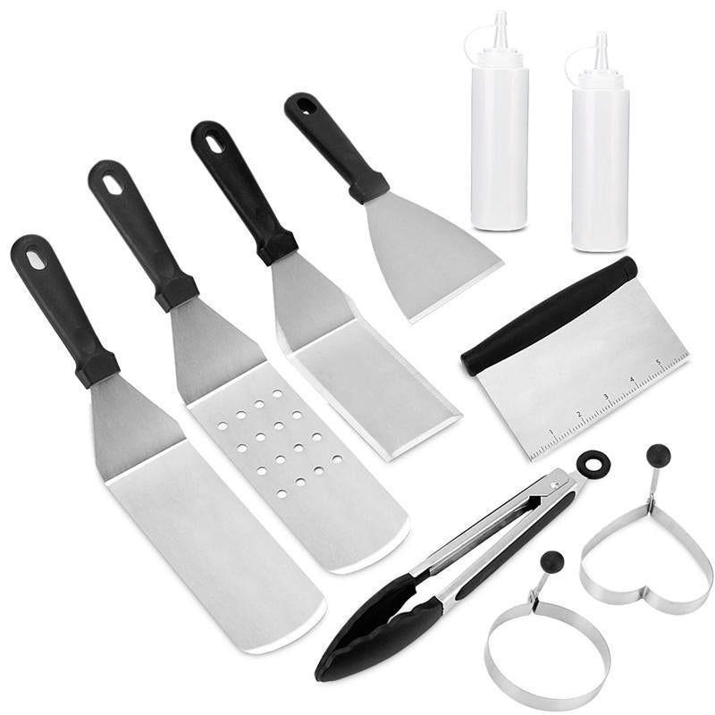 Cross-border stainless steel barbecue set, outdoor barbecue tools BBQ grill, cooking spatula, iron plate grill spatula, grill fork with fcm