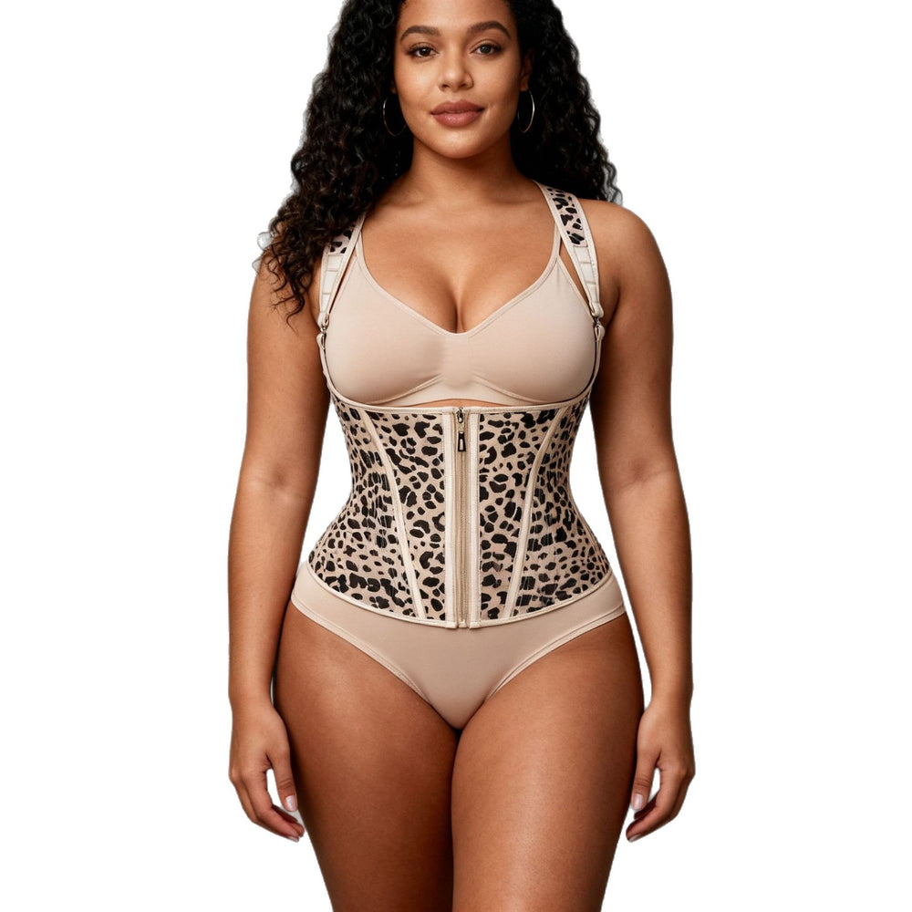 [leopard print yellow] zipper tight slimming waist shaping tops tummy shaping latex vest corset