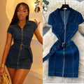 Frenchretro stylework clothing lapel zipper denimdress women's summerk-stylehigh waist waist slimming look a-line skirt