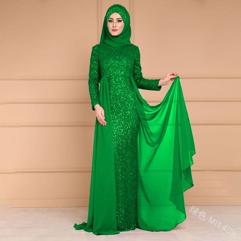 autumn/winter new european and american  sequin dress - women's elegant, sweet, slim-fit long sleeve formal gown