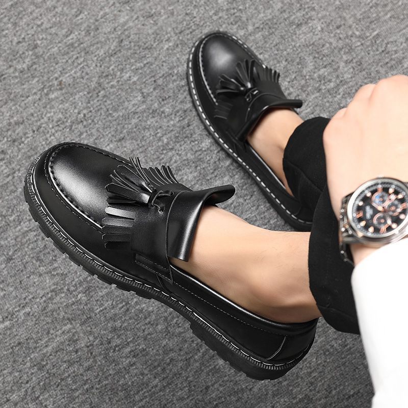 Spring/summer men's leather shoes - versatile casual slip-ons, black work shoes, korean style martin boots, men's loafers