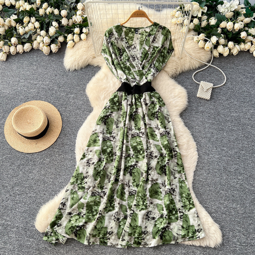 Korean style commute-friendly sleeveless printed dress - women's spring new arrival, high-waisted, a-line maxi dress with a touch of luxury and unique design