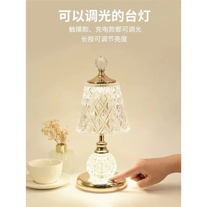 Crystal table lamp - bedroom bedside light, modern luxury touch control, new high-end style, instagrammable girly ambiance, small bedside table lamp