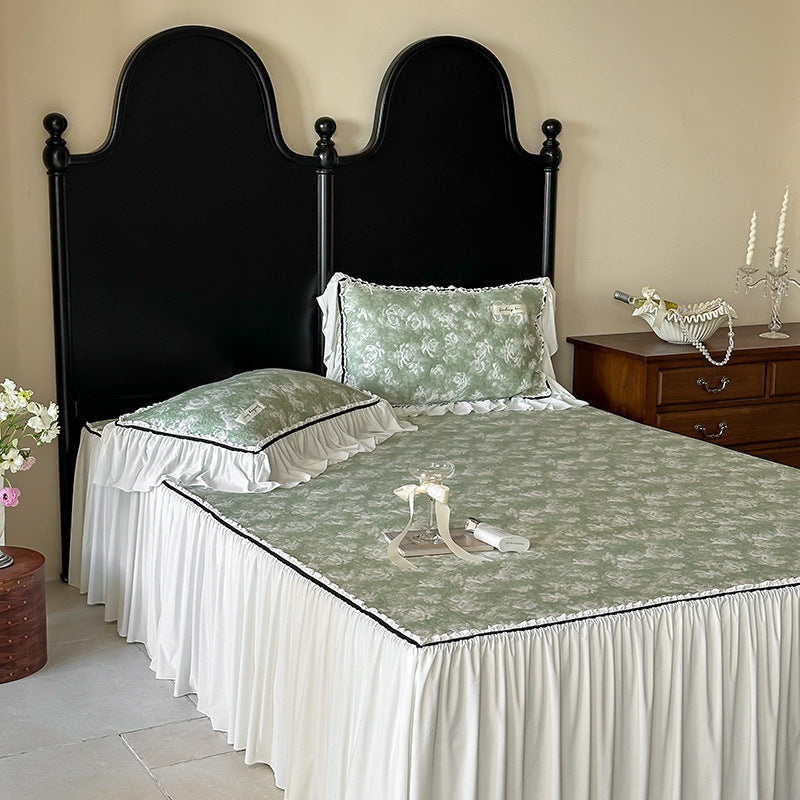 Summer French Class A Cool Silk Mat Three-piece Bed Skirt Princess Ice Silk Jacquard Air Conditioning Soft Mat Washable