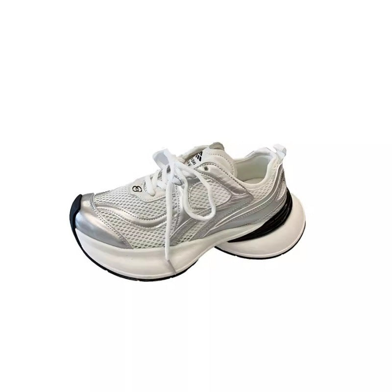 Dad shoes women's 2026new arrivalsummer thin breathable mesh women's shoes thick sole silver fried street sports casual shoes