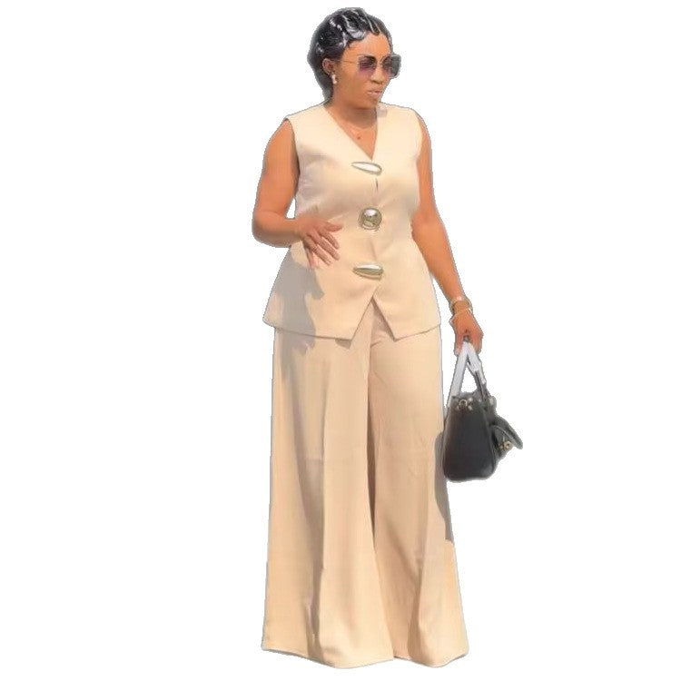 European and american cross-border women's fashion:  summer new collection - tie-waist vest top and wide-leg pants set