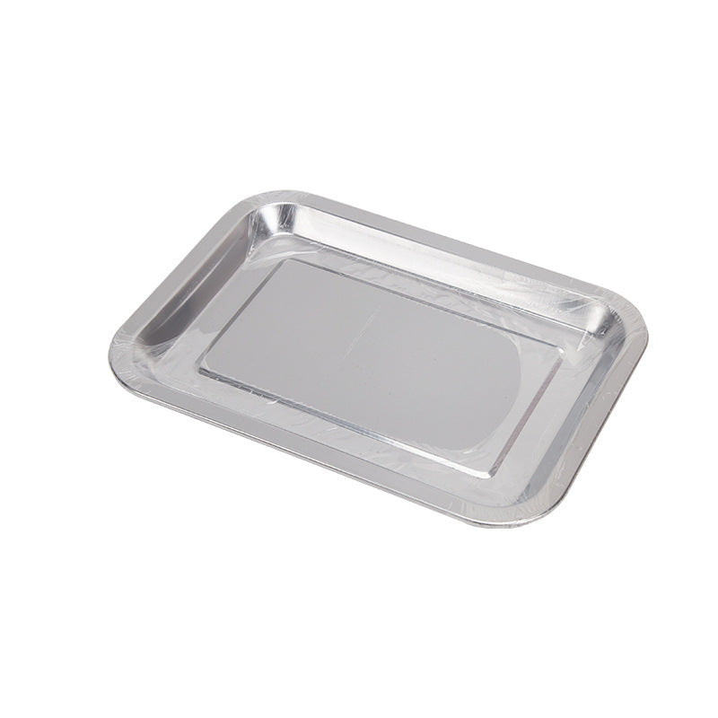 Stainless steel extra thick square tray barbecue plate steamed rice plate dumpling rectangular iron plate thickenedfor home grilled fish plate