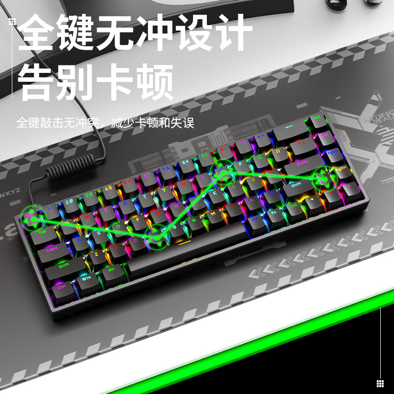 Ak68 mechanical keyboard - cherry mx red/blue switches, wired, mini portable rgb backlit keyboard for desktop