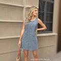 Amazon tiktok pinduoduo export summer sleeveless denim tank dress u-back denim skirt with slit