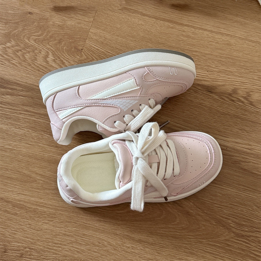Pink chunky sole bread shoes - trendy, versatile, and unique casual sneakers for women. perfect for students, campus style, and everyday wear