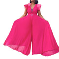 D291 plus size women's jumpsuit with belt - new european and american style, mesh, see-through, sexy, pleated, wide leg, cinched waist, export quality
