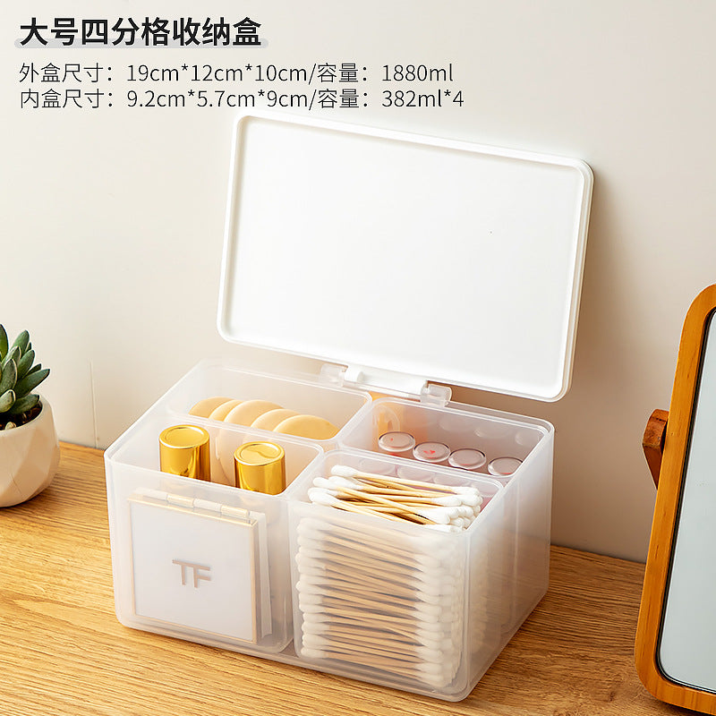 Bathroom mirror cabinet cotton swab cotton pad puff storage box transparent plastic grid desktop flip cover cosmetic storage box
