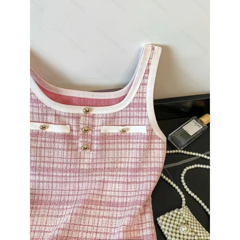 cross-border code  independent station 1688 eleganceknitting tweed style button decoration fashion vest