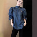 european and american new denim shirt for women, french style denim top, versatile niche design, all-match top for women