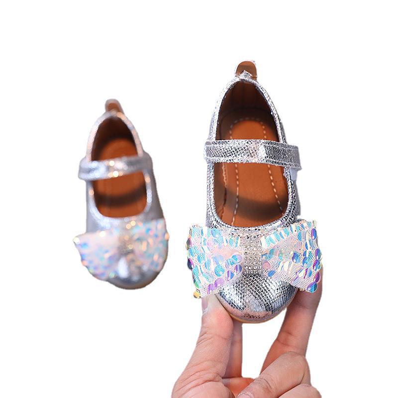 Girls' princess shoes, baby girl leather shoes, new summer soft-soled children's shoes, kids' shoes, baby sequin bow shoes