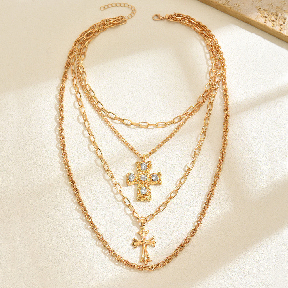 Long cross necklace wholesale european and american cross-border alloy jewelry women's exaggerated sweater chain niche high-end necklace