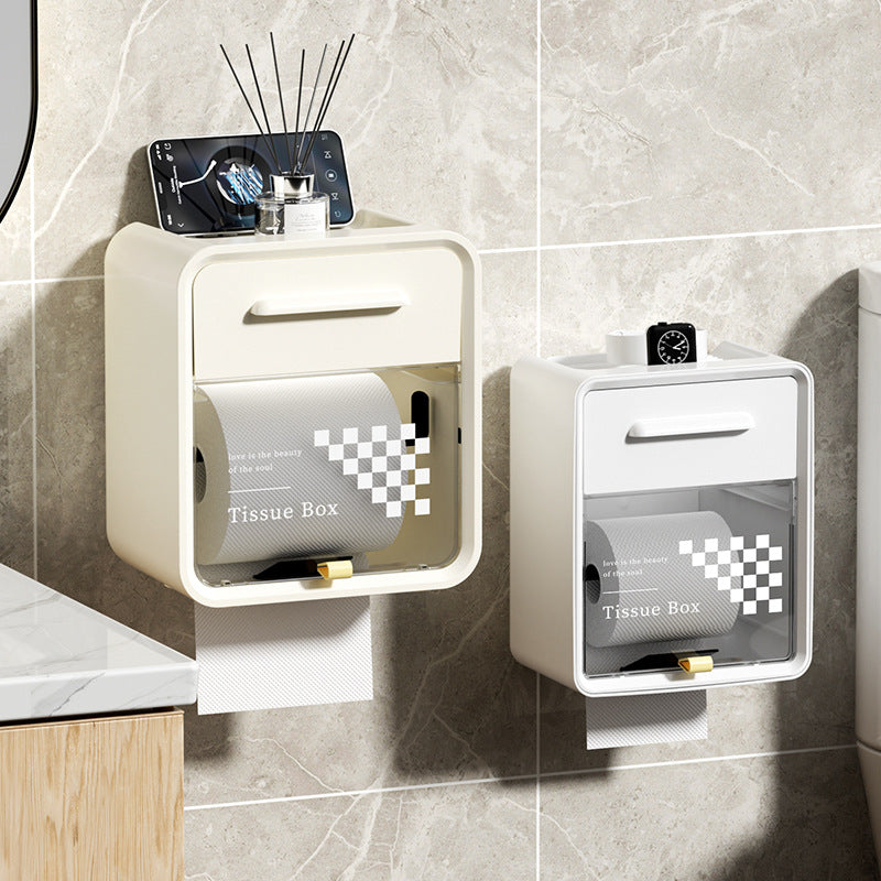 Bathroom tissue box wall-mounted waterproof punch-free toilet paper holder tissue dispenser tissue rack tissue storage