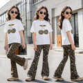 Girls' two-piece summer outfit: lightweight casual leopard print fashion set for girls,  new short-sleeve printed set