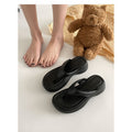 Trendy black platform flip-flops for women - new 2024 summer collection - outdoor, non-slip, height-increasing beach sandals