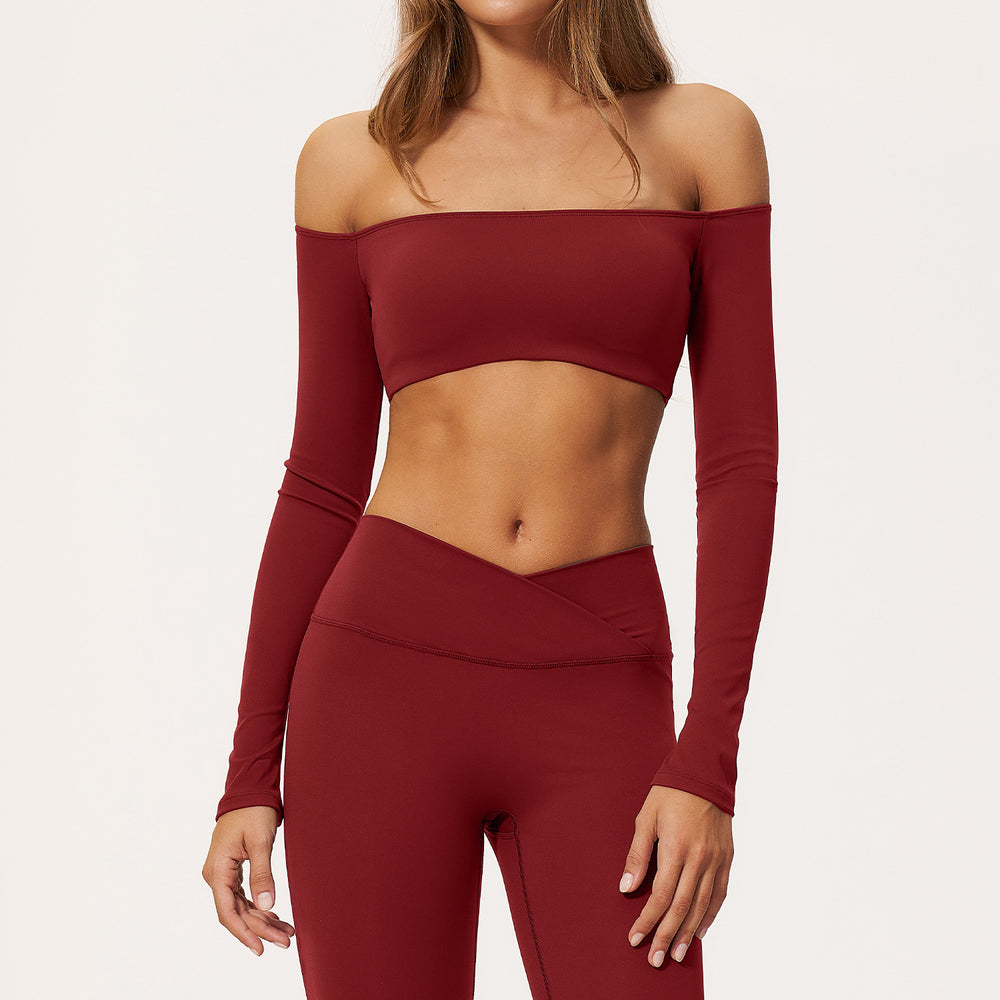 Amazon nude sports tops women's short one shoulder strap breast pad breathable high elastic quick dry yoga long sleeves 2588
