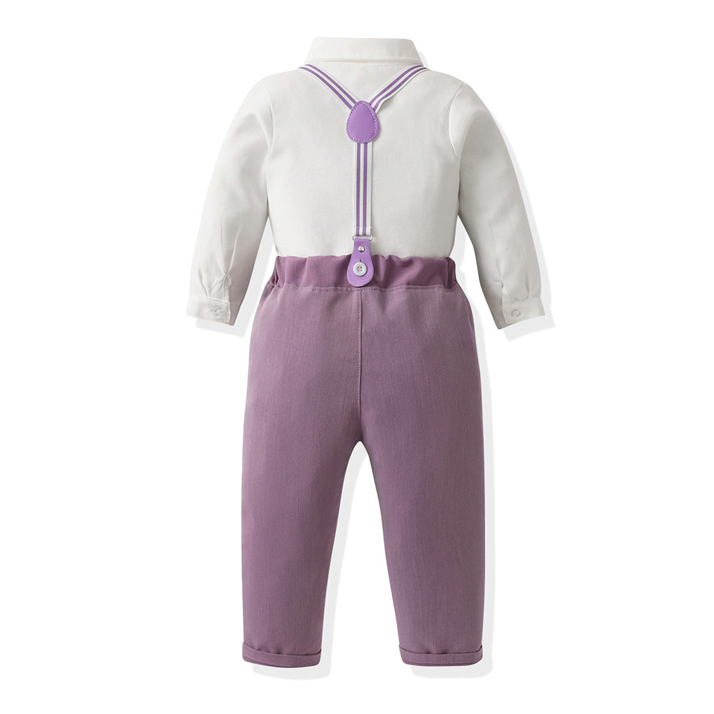 New arrival: cross-border children's clothing - boys' overalls and shirt two-piece set - baby's first birthday dress - gentleman style outfit