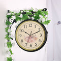 European style iron double-sided wall clock, creative rustic hanging clock, modern living room wall clock, bedroom clock, silent large size
