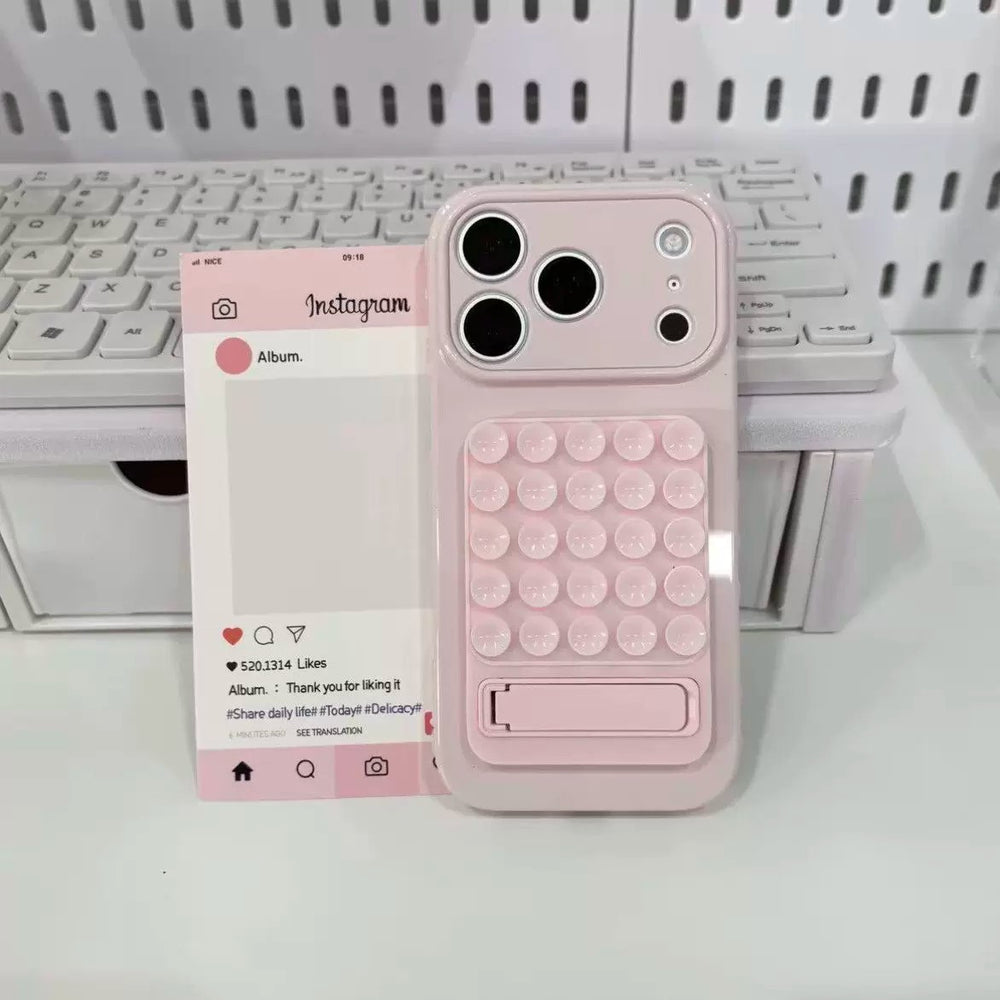 Suction cup stand heart-shaped large viewfinder compatible with apple 18 pro max phone case dopamine color iphone 18 soft case