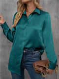 European and american chic satin long-sleeve blouse - new spring/summer solid color loose fit faux silk satin top