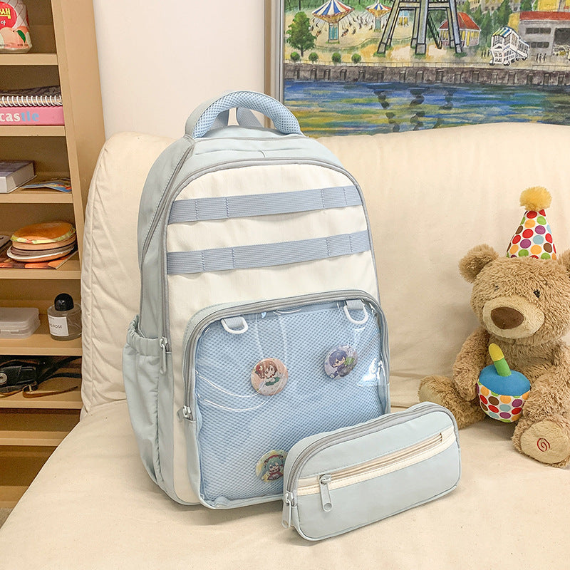 2025new arrivaldetachable pencil case school bag transparent flap pocket pantscute pain bag casualpure color female student backpack
