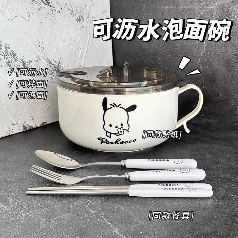 Stainless steel instant noodle bowl with cover bowl, student instant noodle bowl for dormitory, instant noodle artifact canteen, bowl and chopsticks set