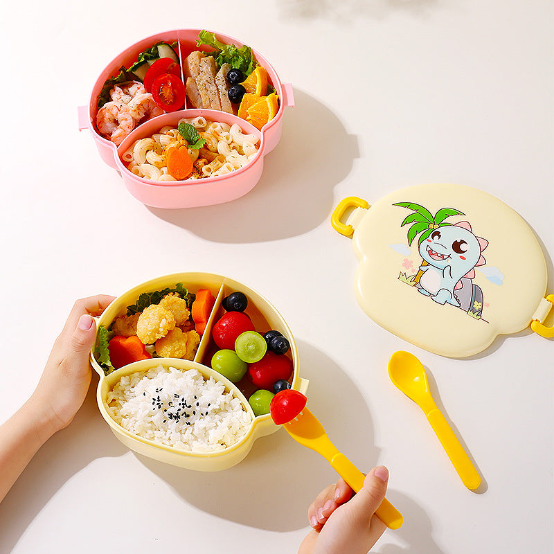 Creative kids' plastic cartoon lunch box - cute fruit box, portable sealed divided lunch container with fun cutlery set