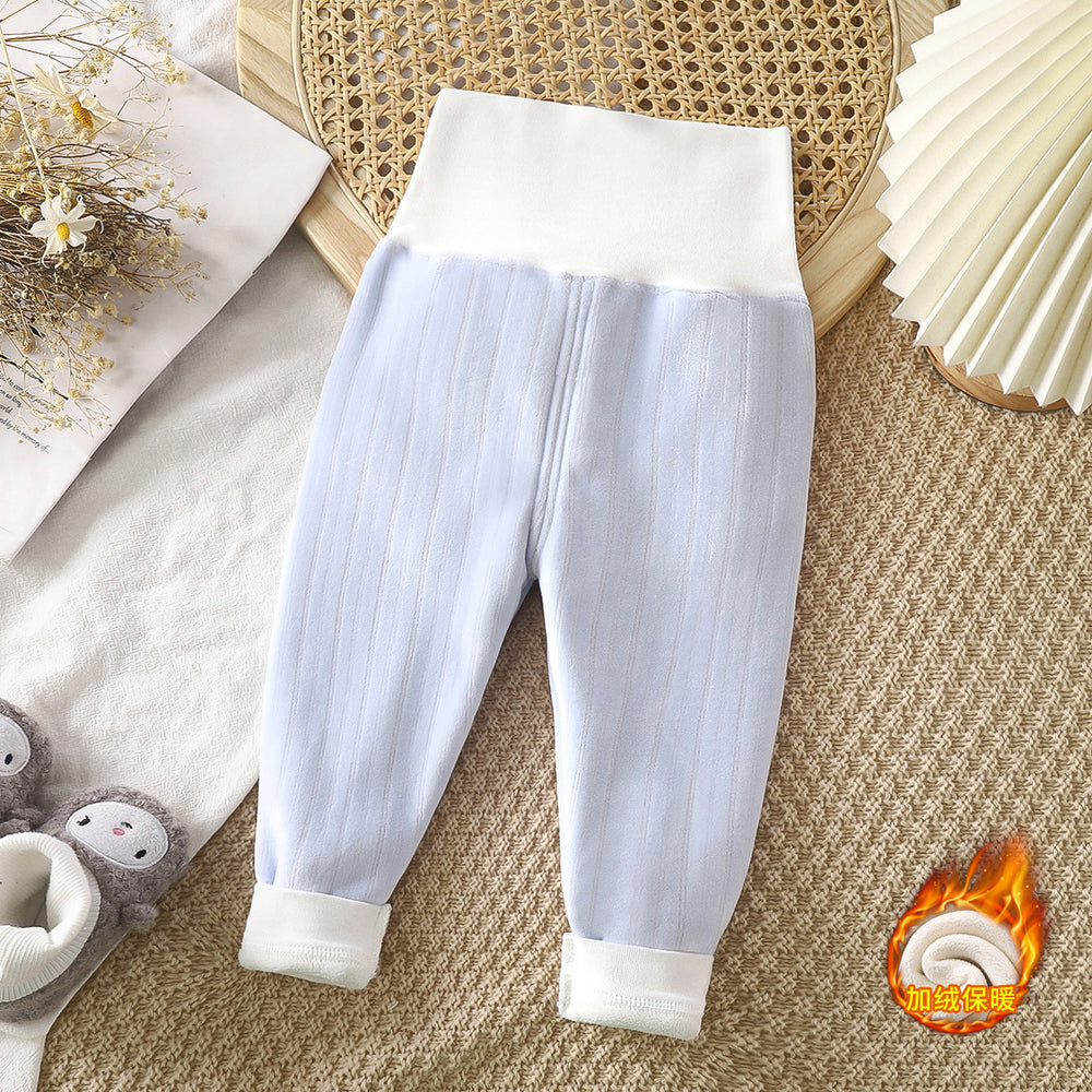 Kidsheattech pants baby fleece-lined long johns fall and wintergirl boys thickened high waist belly pants baby bottom pajamas