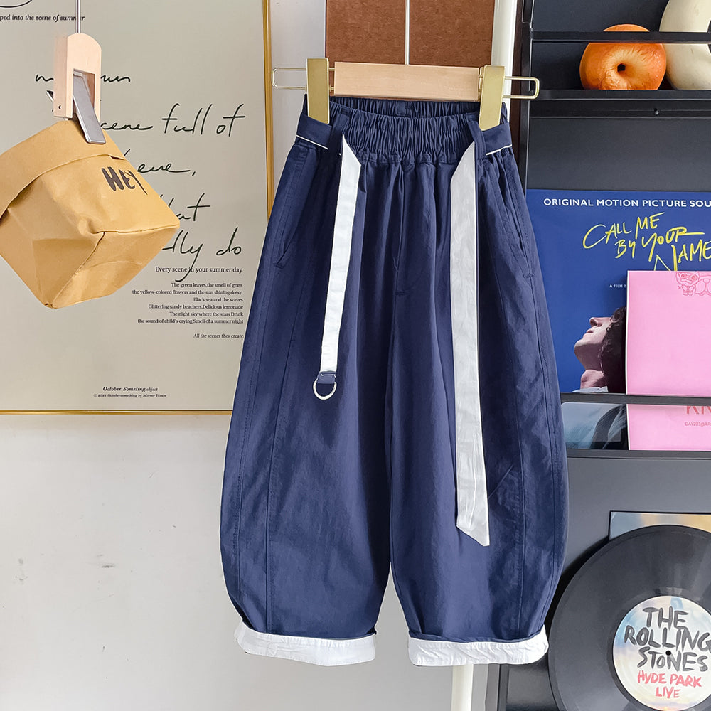 【100% cotton】summer lightweight breathable cool casual versatile belted scimitar casual pants 2614